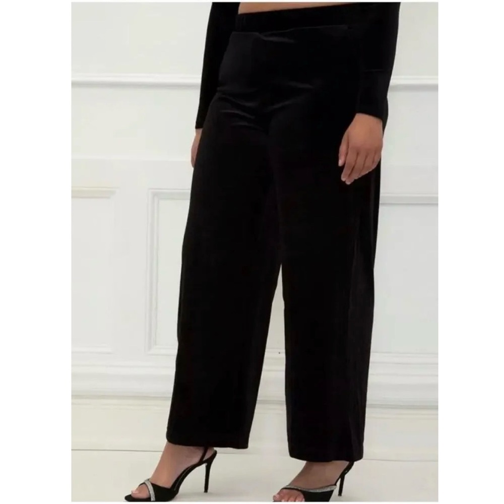 NWT Eloquii Elements Velvet Pull-On High Rise Wide Leg Pants Black 28